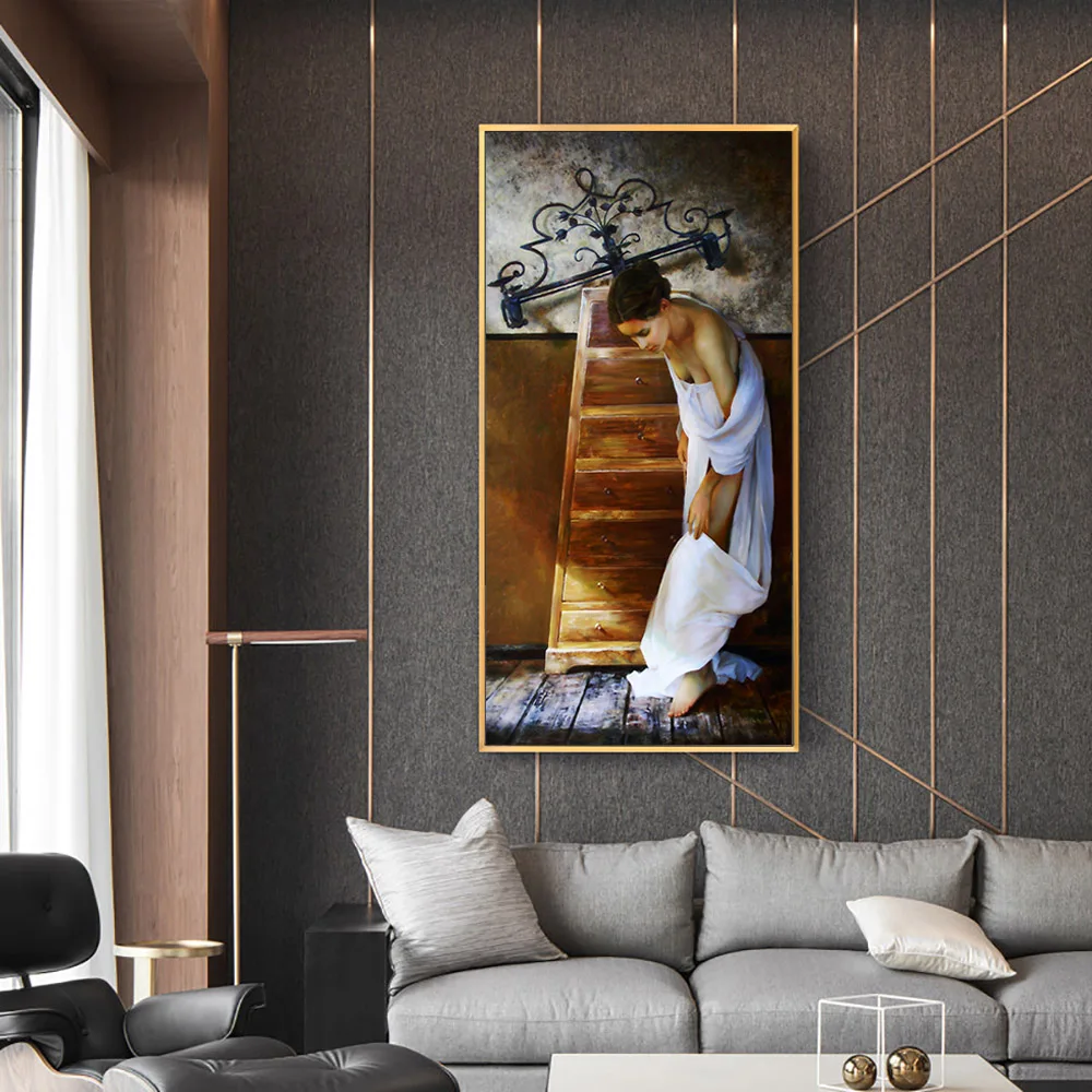 Brand new decoration home modern art oil painting of nude chinese girl