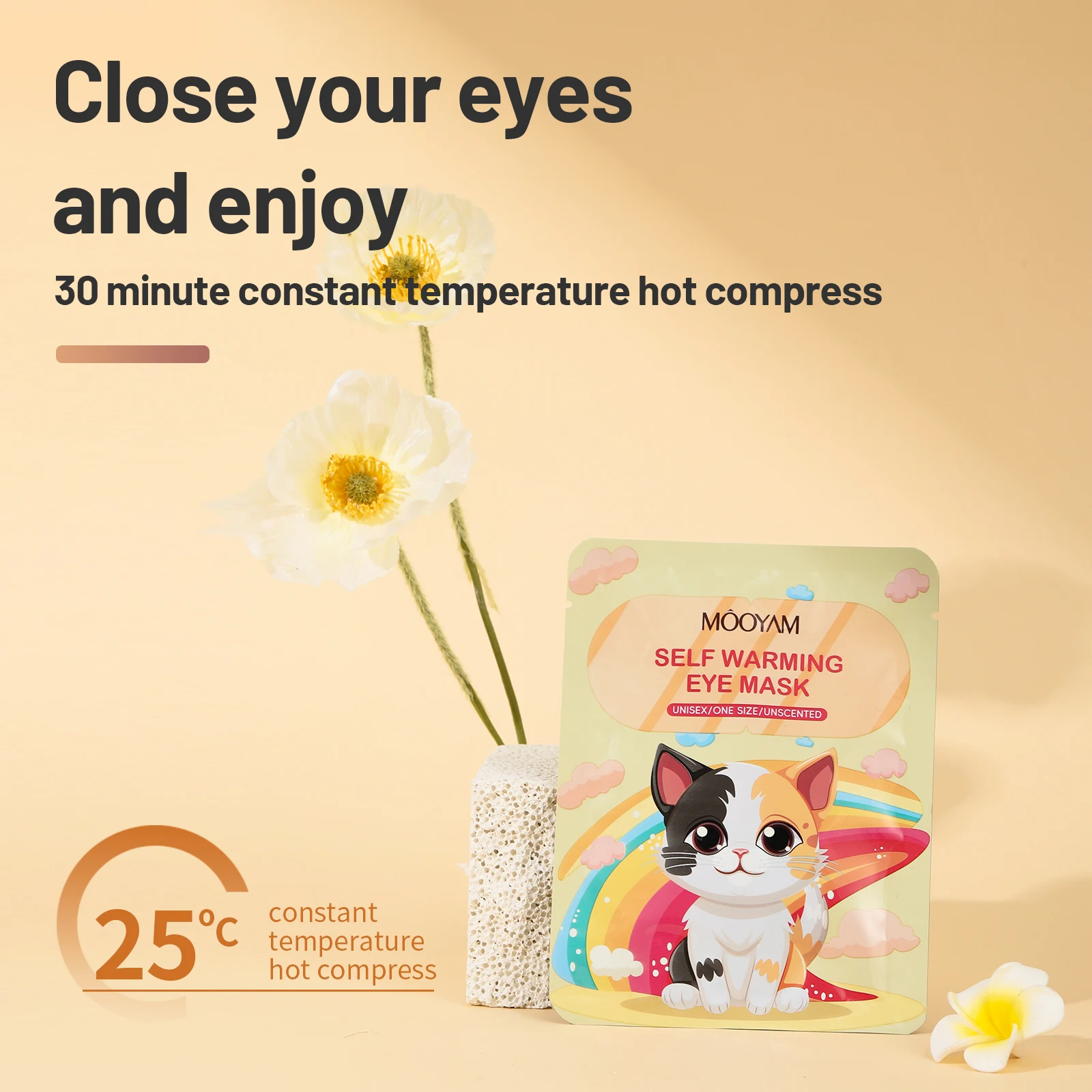 Private Label MOOYAM Promote Eye Blood Circulation Relieve Eye Fatigue Relax Skin and Help Sleep Cat Self Warming Eye Mask