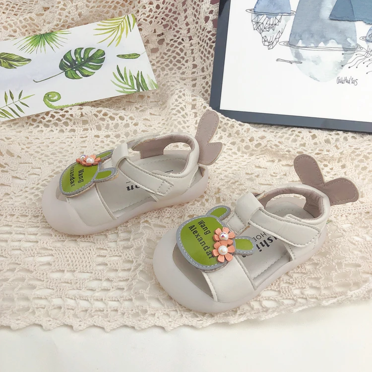 Wholesale Kids Baby Shoes Girls Footwears Transparent Floral Rabbit Toddler Casual Shoes