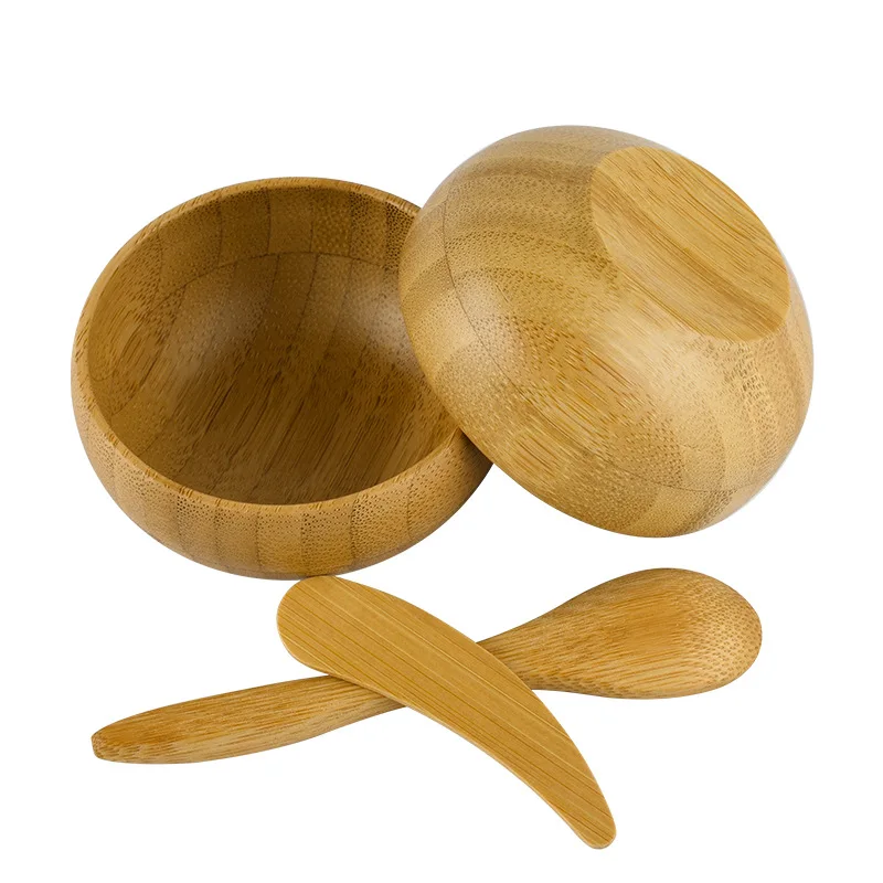 handmade eco friendly DIY cosmetic masking mixing tools bamboo wooden bowl bamboo spatula spoon