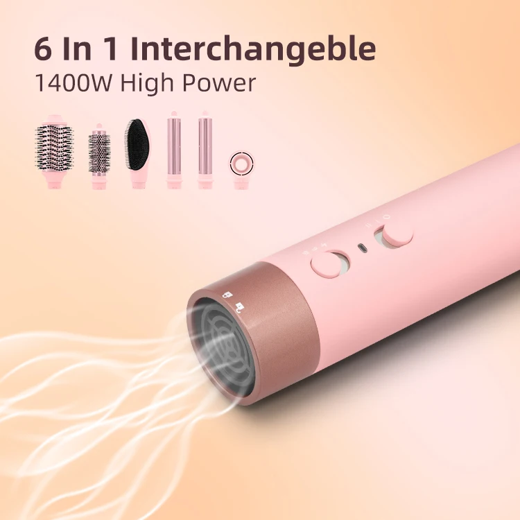 Wholesale Hot Air Brush 1400W Multifunctional 6 IN 1 Interchangeable Hair Dyer Brush Set Volumizer Styler Hot Air Brush