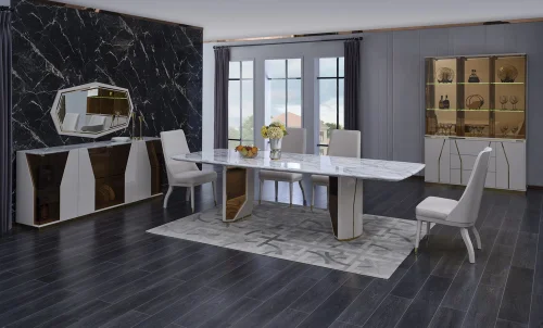 Modern Luxury Design Dining Room Table  Rectangle Shape Table 8 Chairs Dining Table Set Stainless Dining Room Furniture Set