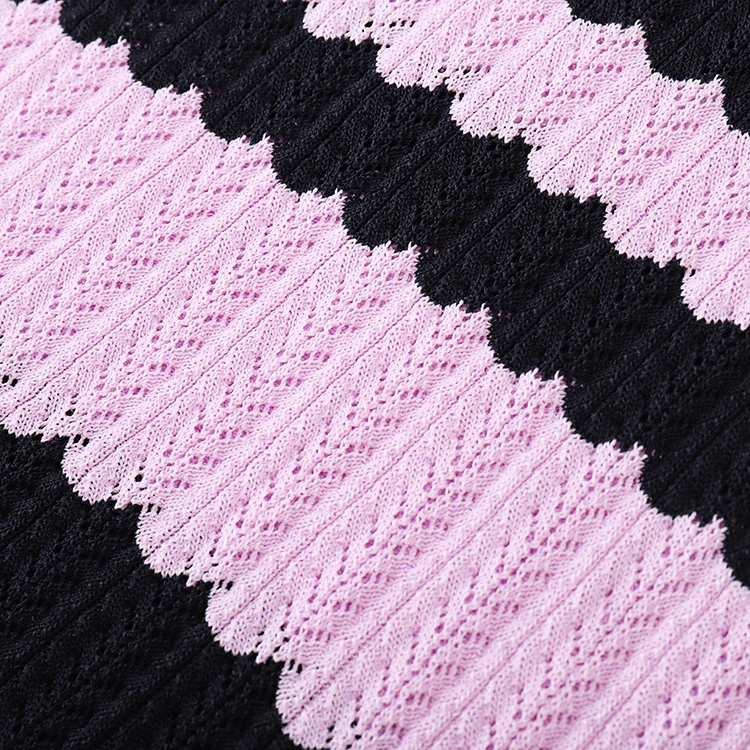 Knitwear manufacturers custom summer against color square collar wave stripe slim elegant fashion long women kint dress