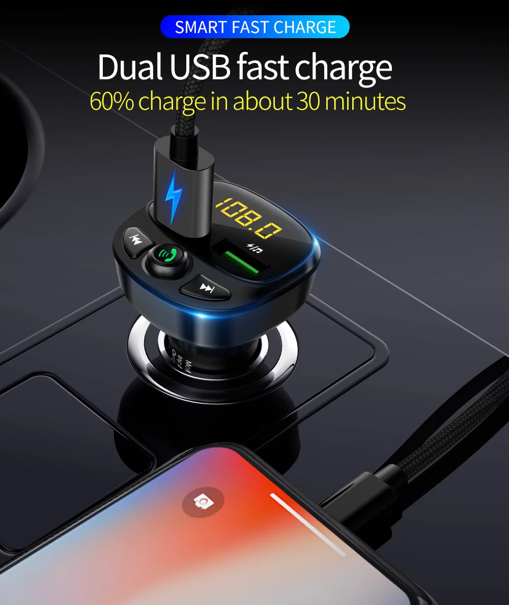 2022 Vcantiger Bluetooth автомобильный комплект громкой связи Bluetooth Автомобильный MP3-плеер Автомобильный FM-передатчик