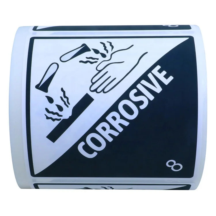 Hybsk Hazard Class 8 D.O.T. Corrosive Labels 4x4 Inch Square 100 Adhesive Labels