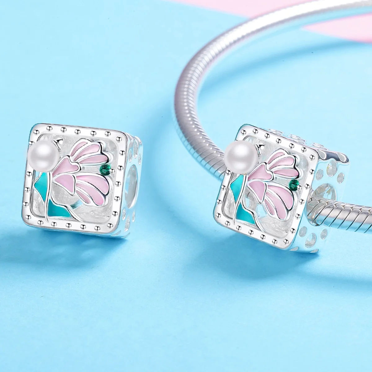 LEICARE Enamel Cute Elf Charm Pendant 925 Sterling Silver Fashion Square Charm Spacer Bead for DIY Jewelry Making