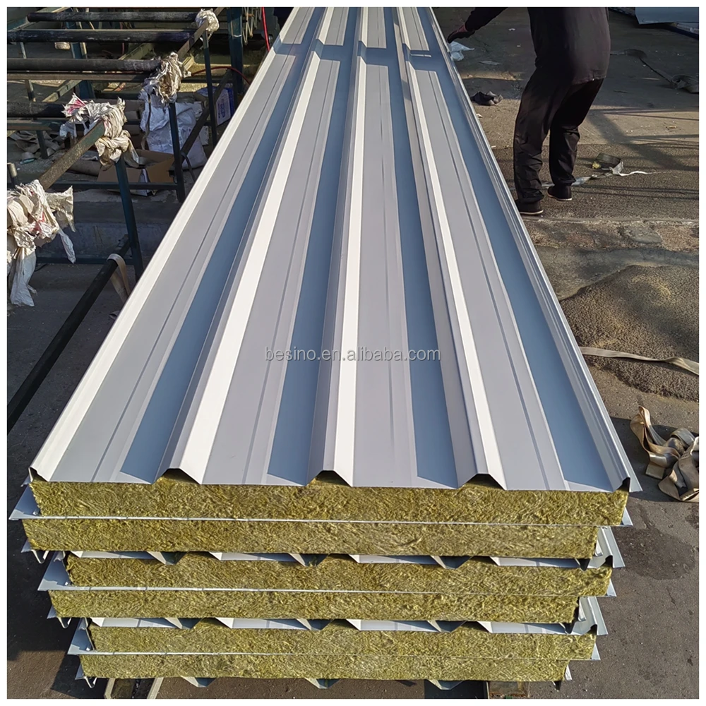Exterior Rock Wool Color Steel Insulated Rock Wool Sandwich Panel Cheap Selling Rock Wool Sandwich Panel