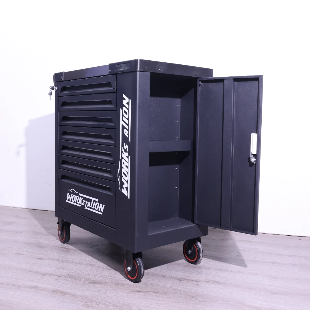 Workshop Black Tool Box Roller Cabinet Heavy Duty Stainless Steel Tool Chest 7 Drawers Tool Cabinet Cart Trolley