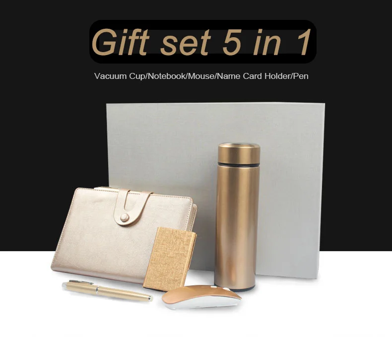 5 in 1 Promotional Gift Set Wireless Mouse Pen Notebook Bottle Name Card Corporate Gift Sets Business Gift Sets