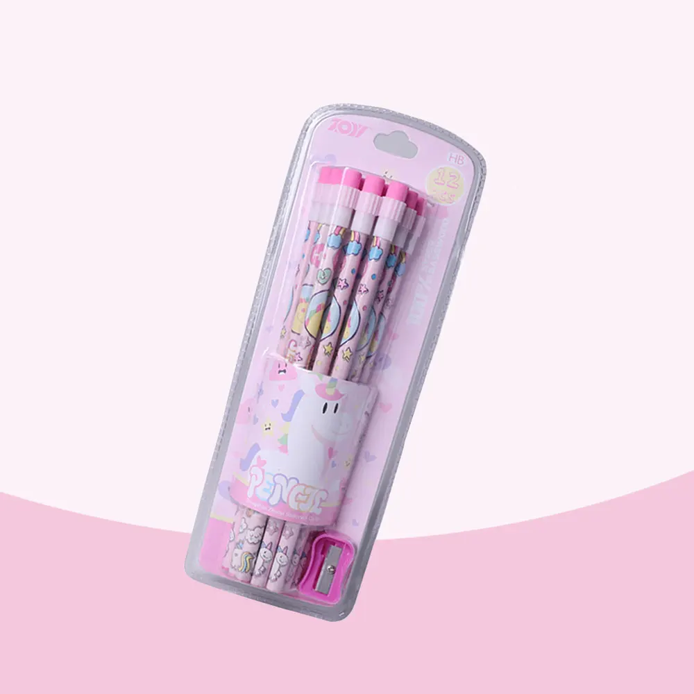 Topsthink Cartoon Printed Personalised Pencil custom Printed Pencil Brand HB Wooden Pencil with Eraser Sharpener Set