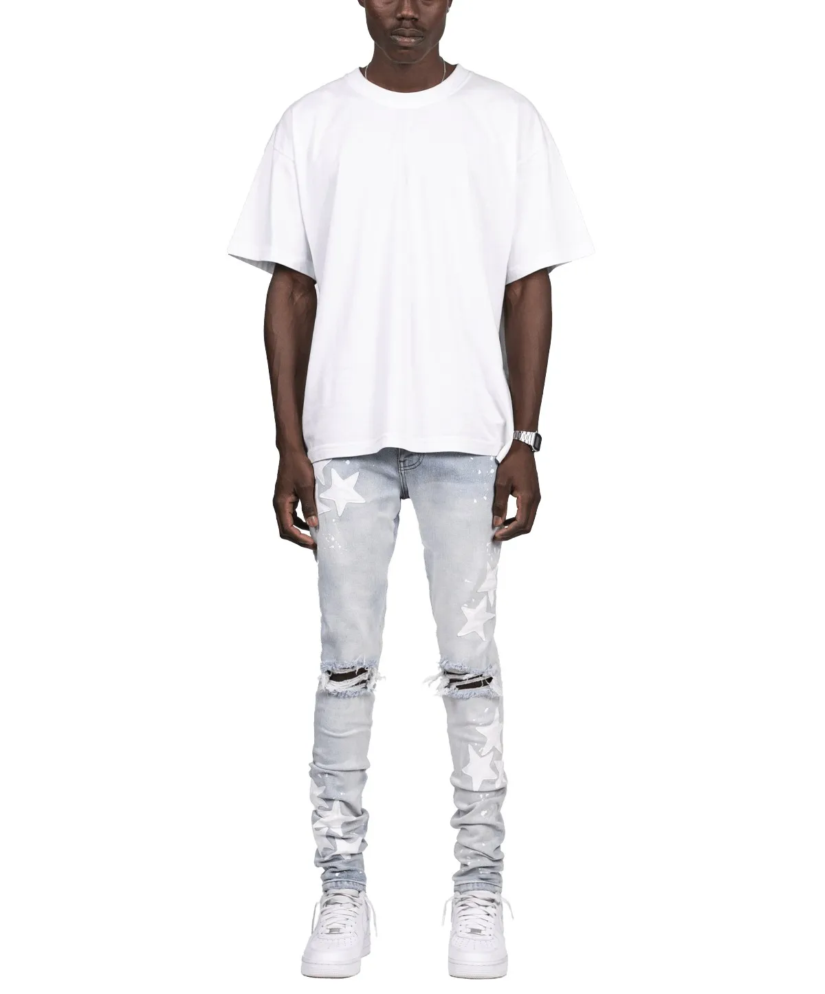 Customization Wholesale custom designer trousers wholesalers pantalon denim jeans classy indigo leather star stylish pants