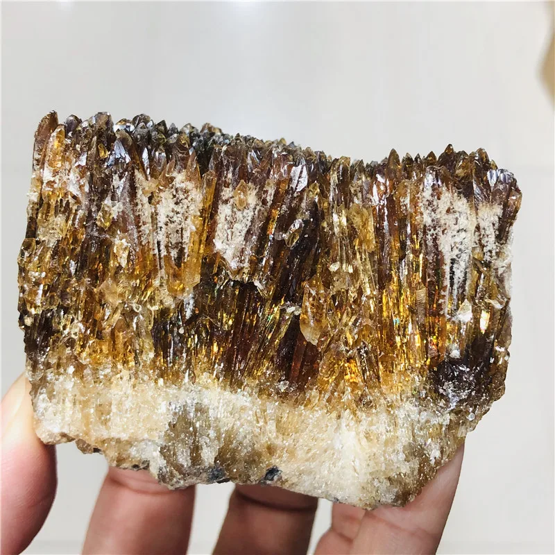 Natural Raw Rough Amber Calcite Specimen Chrysophoron yellow cluster Quartz Crystal Mineral Specimen
