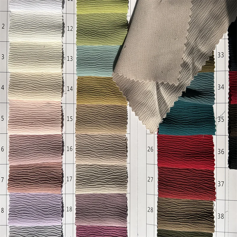 Polyester Spandex Crepe Crinkled Wrinkled Satin 4 Ways Stretch Fabric