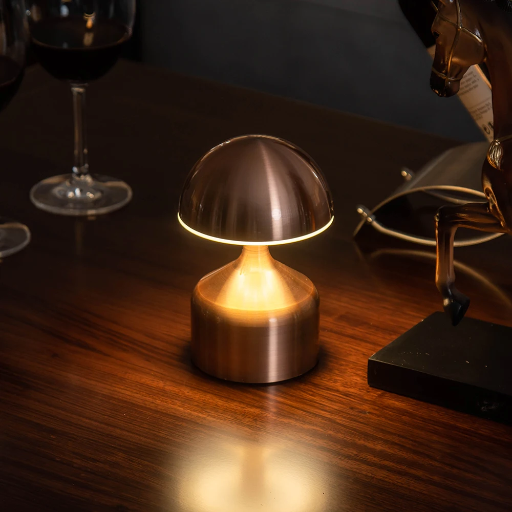 Mushroom Cordless Touch Dimming Rechargeable LED Smart Home Desk Light Portable Battery Operated Restaurant Wireless Table Lamp