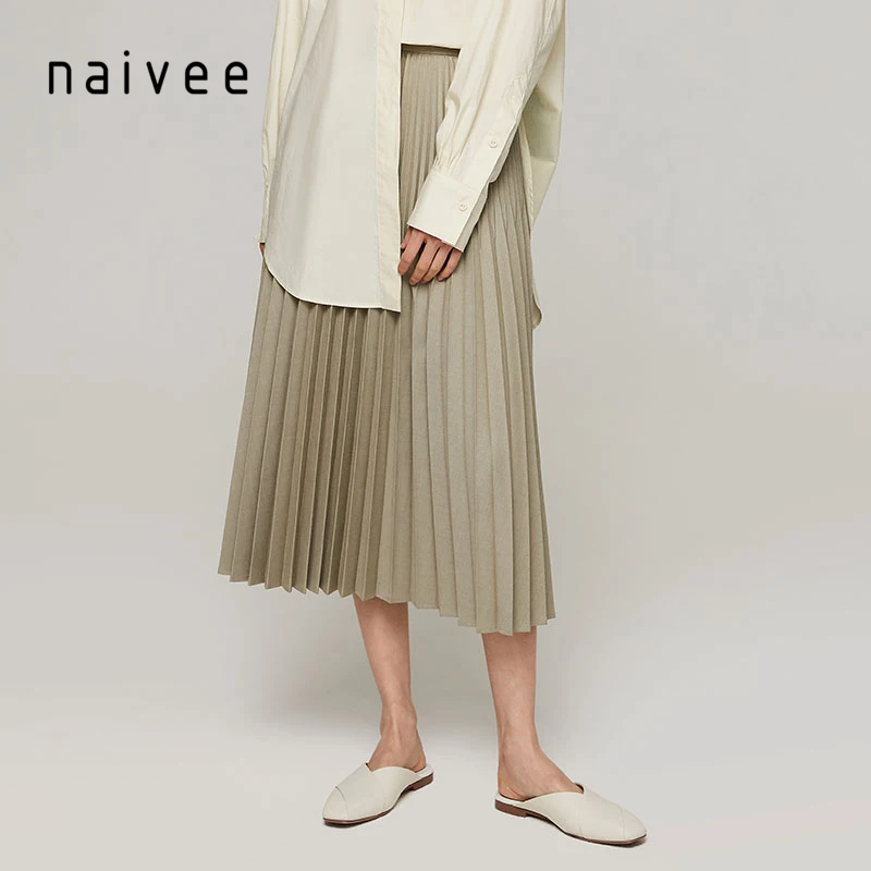 
naivee spring series pleated mid waist A-line women skirt pastel color young and bright 
