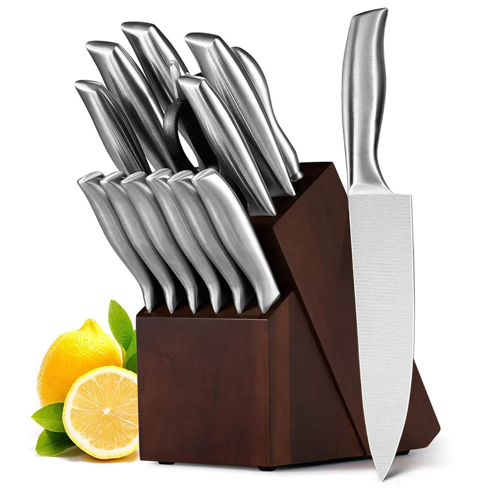 Hot sale stainless steel kitchen knife set blank with wooden block hollow handle for chef knives