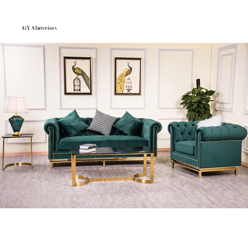 Classic American Style Button Tufted Arm Sofa Sets for Living Room Sectional Sofa 3+2+1 Sets