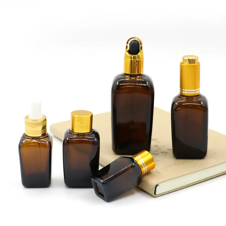 10ml 30ml 50ml 100ml High Quality Liquid Cosmetic Packing Square Dropper Container Serum Square Bottle Glass