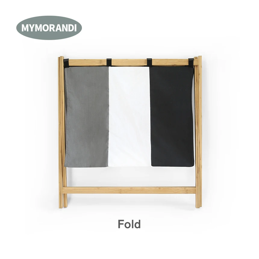 Wholesale 3 Section Foldable Bamboo Laundry Basket Sorter Laundry Hamper Dirty Clothes Bag for Big Toys