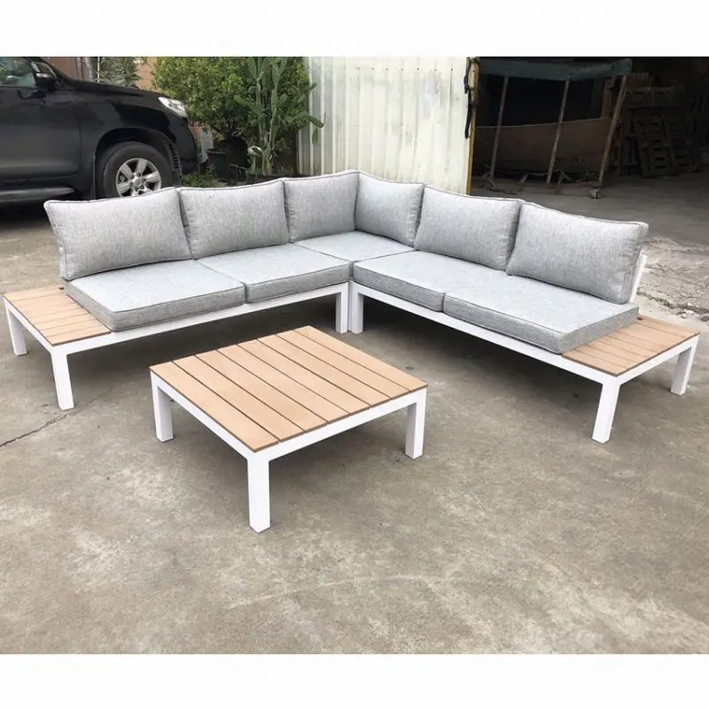 Waterproof outdoor sofa set luxury wood outdoor furniture balcony lounge L-shaped corner outdoor sofa