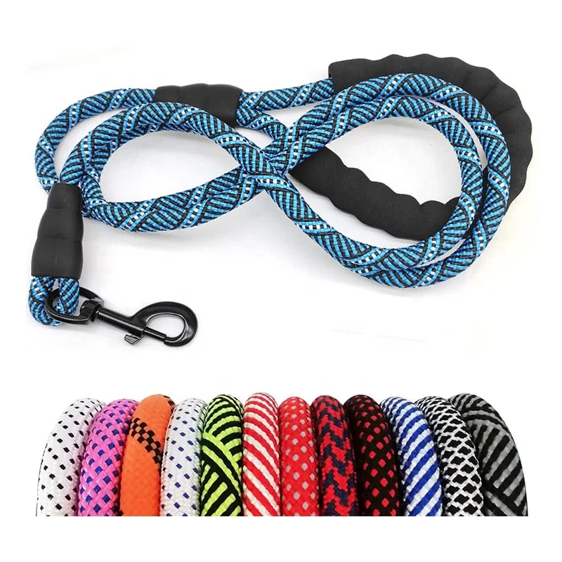 High Quality Multi Color Braided Rope Leash Dog Nylon Dog Leash Rope Puppy Dog Leash Pad Handl
