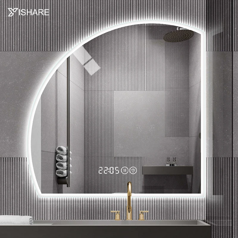 2022 Hot Factory Direct Sale Creative Irregular Shaped Half Round Make Up Led Mirror