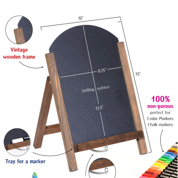 Arc Shaped Wooden Frame Non-Porous Chalkboard Sign standing blackboard