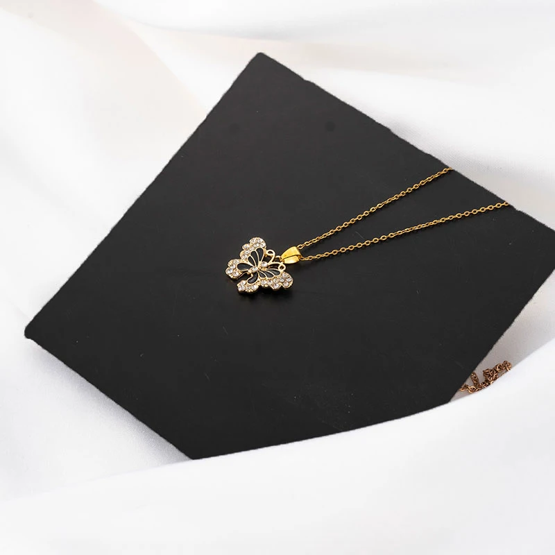 High Quality Luxury Butterfly Necklace New Design Gold Plated Stainless Steel Chains Crystal Pendant Fashion Jewelry Necklace