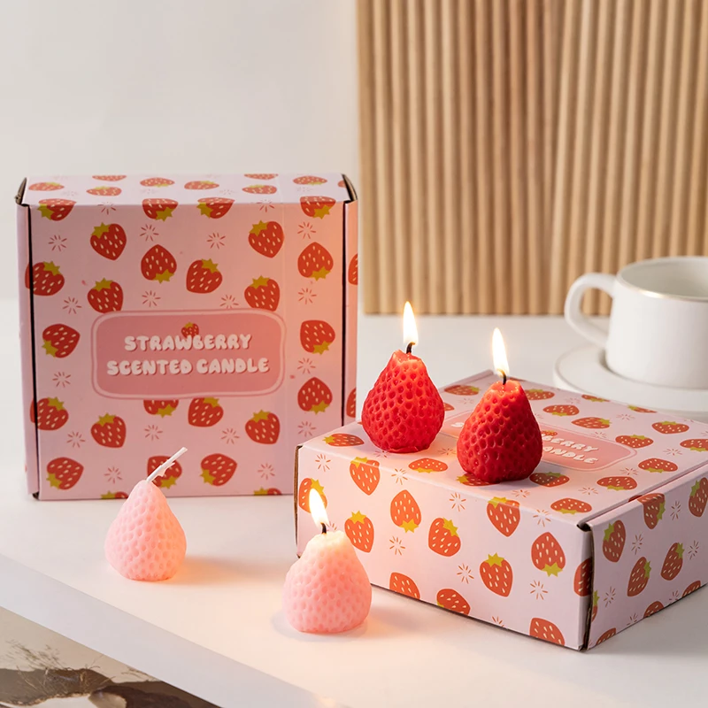 Strawberry scented candles plant scented oil sweet fruit strawberry candles birthday candles