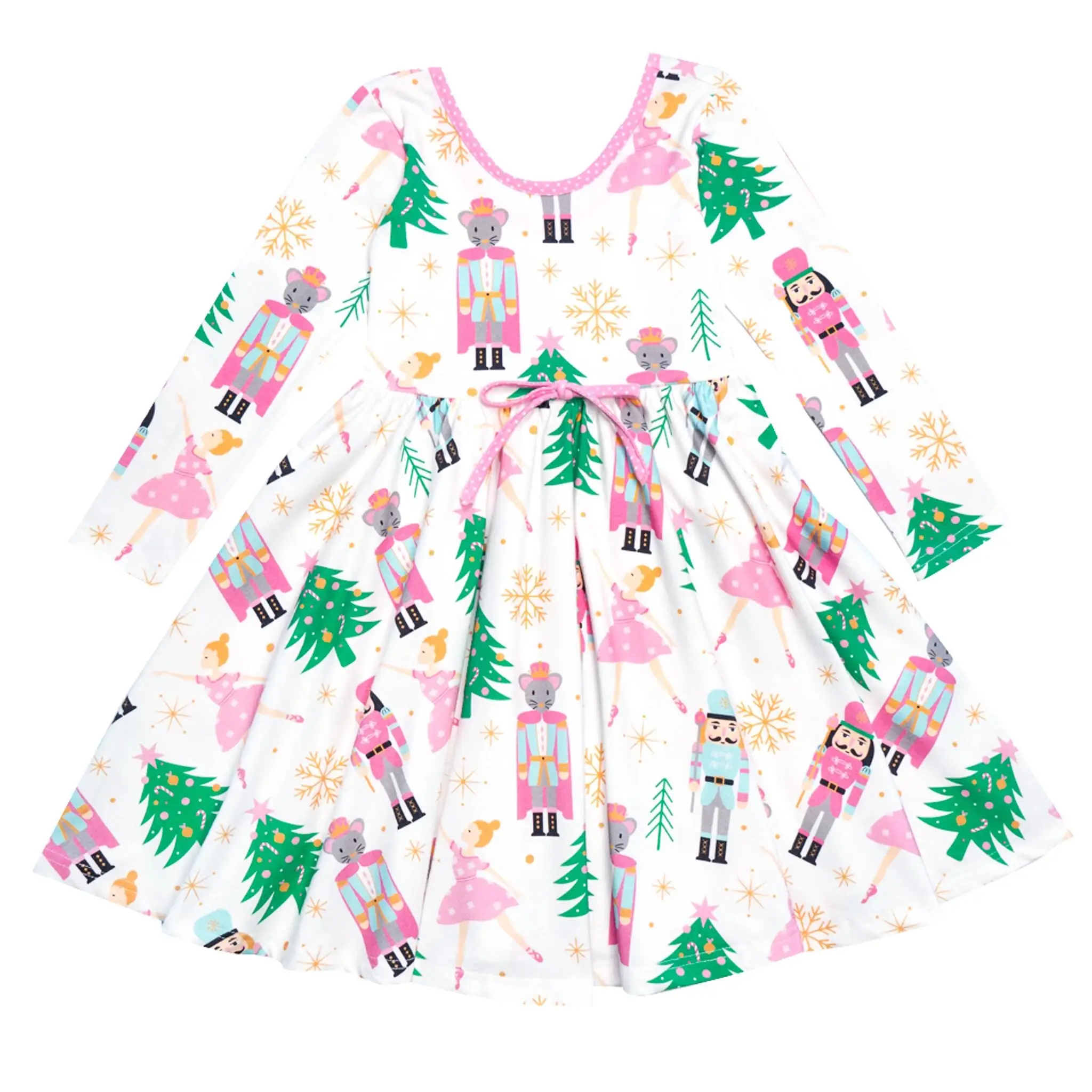 new arrive wholesale Christmas long sleeve nutcracker print dress frock design short sleeve green boutique girls dress