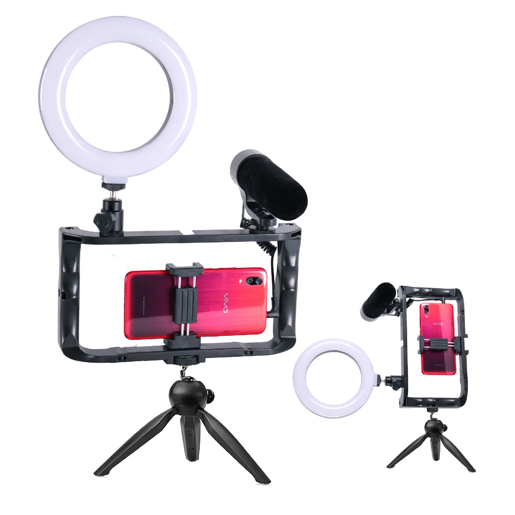 4 in 1 Vlogging Live Broadcast 6inch Ring LED Selfie Light Smartphone Video Rig Handle