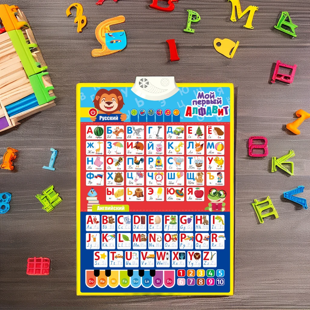 New Arrival PVC Toy Russian Alphabet Color Number Piano Talking Poster Early Education Sound Wall Chart Children Learning Toy