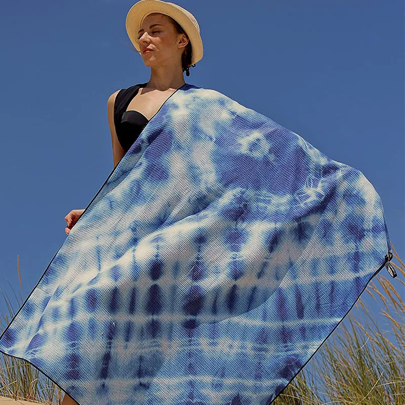 Recycled microfiber waffle beach towel double side print custom design beach towel