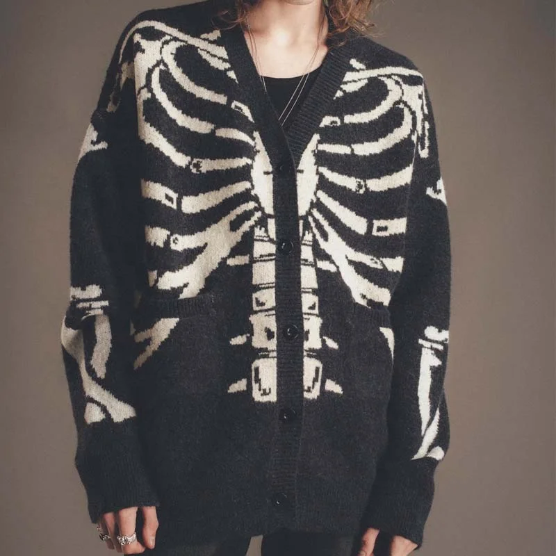 Skeleton Knitted Goth Sweaters Unisex Mohair Cardigan Furry Fuzzy Sweater Women Halloween Skull Mens Mohair Sweater Custom