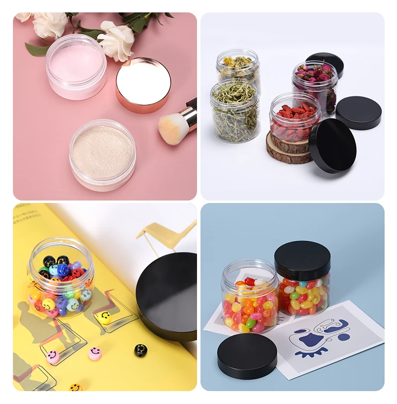 50ml 100ml 150ml 250ml clear amber black pet plastic cosmetic cream jar with plastic aluminum lid for cosmetic packaging