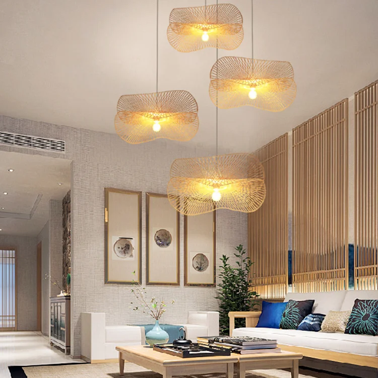 China Art Natural Weave Dome Shade Ceiling Light Restaurant Bar Cafe Kitchen Hanging Modern Led Bamboo Pendant Light Chandelier