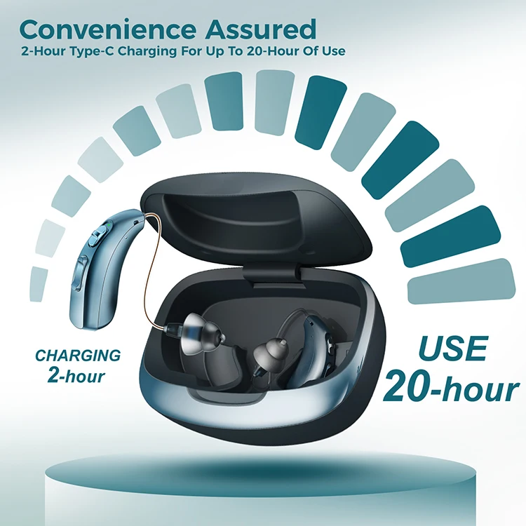 TRANSTEK New 16 Channels Sweat&Water-proof Digital Ear Device Rechargeable Bluetooth BTE Hearing Aids for Deafness