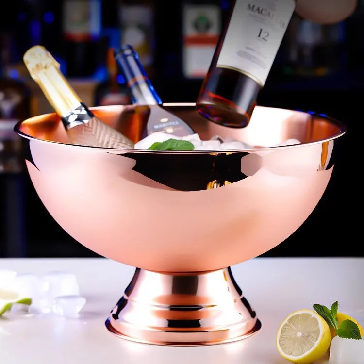 Stainless Steel Custom Large Ice Bowl Luxury Rose Gold Champagne Chiller Beer Holder Wine Cooler Party Ice Bucket