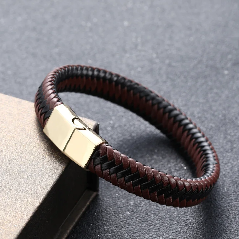 Newest Mens Genuine Leather Hand Jewelry Vintage Handmade Braided Magnetic Clasp Leather Bracelet For Men