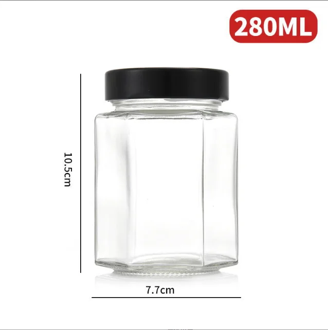 Hexagon Polygon 180ml 280ml Sauce Bottle Glass Honey Jars Wholesale