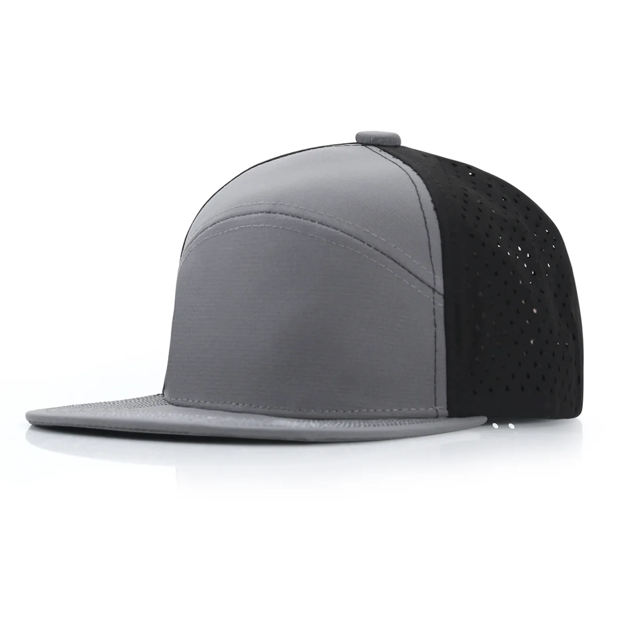 New Arrival Quick Dry Flat Brim Snapback Caps Custom Embroidery Logo 7 Panel Perforated Laser Cut Hole Mesh Trucker Hats
