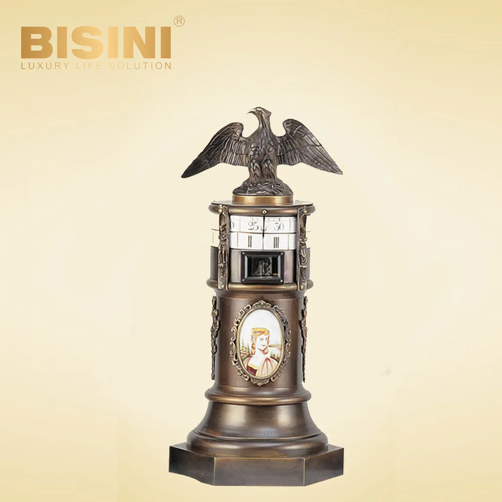 French luxury Style Gilding Trophies shape tower clock Classic Cast copper desk clock Exquisite ornaments table clock