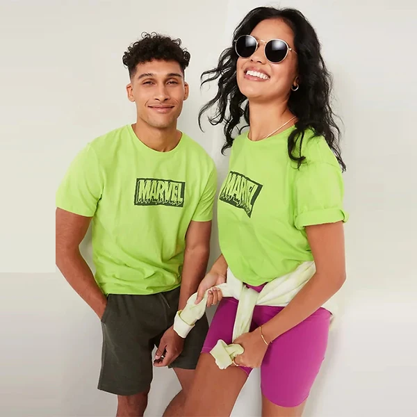 Black Couples Unisex Drop Shoulder Marvel Studios Pattern Active Wear T Shirt