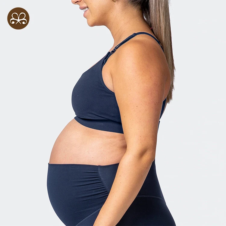 Custom Logo Navy Maternity Fitness Nursing Breastfeeding Sports Bra With mummy button