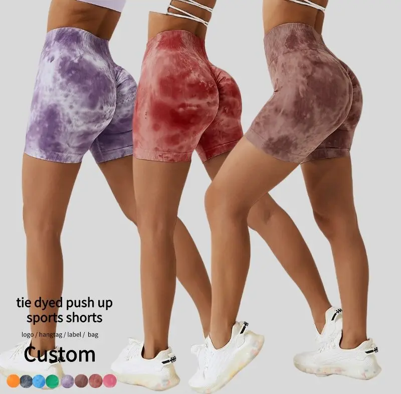 2023 New Tie Dyed Running Shorts Scrunched Butt Workout Wear Fitness Biker Shorts No Front Seam Seamless Aesthetic Yoga Shorts