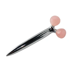 3D Rotate Roller Natural Stone Anti Aging Face Massager Relaxation Natural Rose Quartz Pink Jade Roller