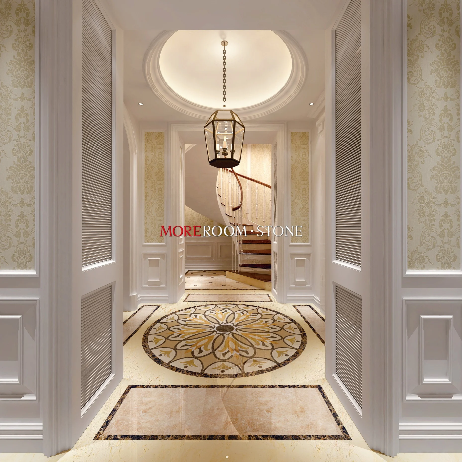 interior living Room water jet flooring design glazed beige ceramic tile look like marble
