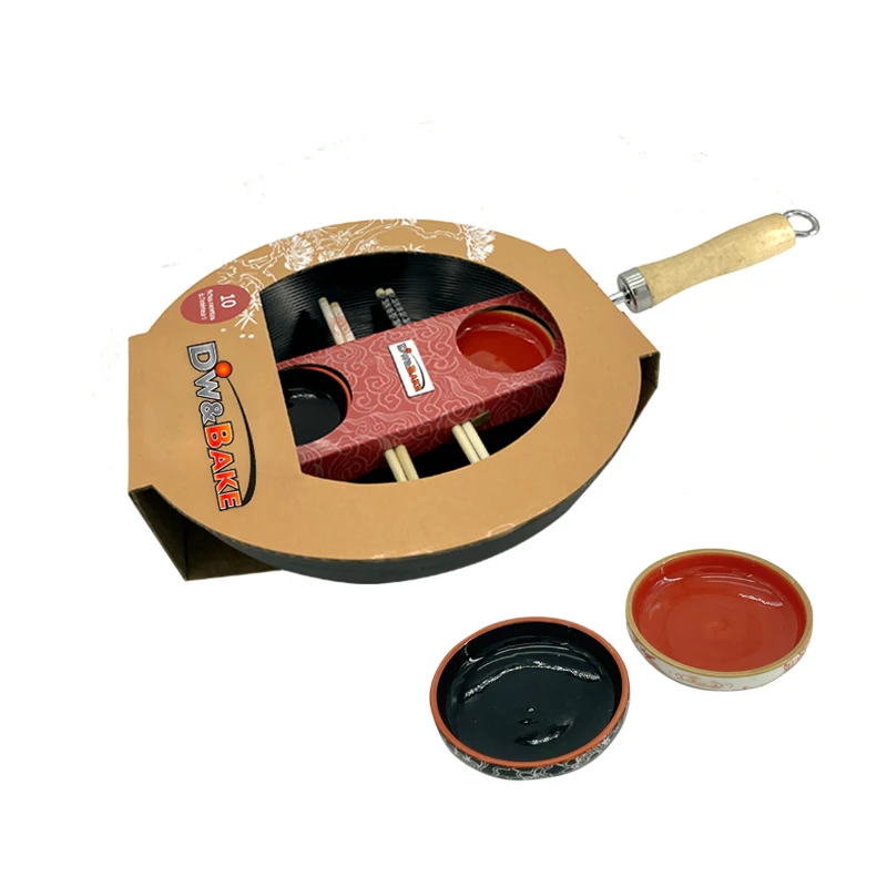 Six Piece Set Frying Wok Pan Japanese  New Chinese Style Nonstick Wok Pan With Flat Bottom Pow Wok