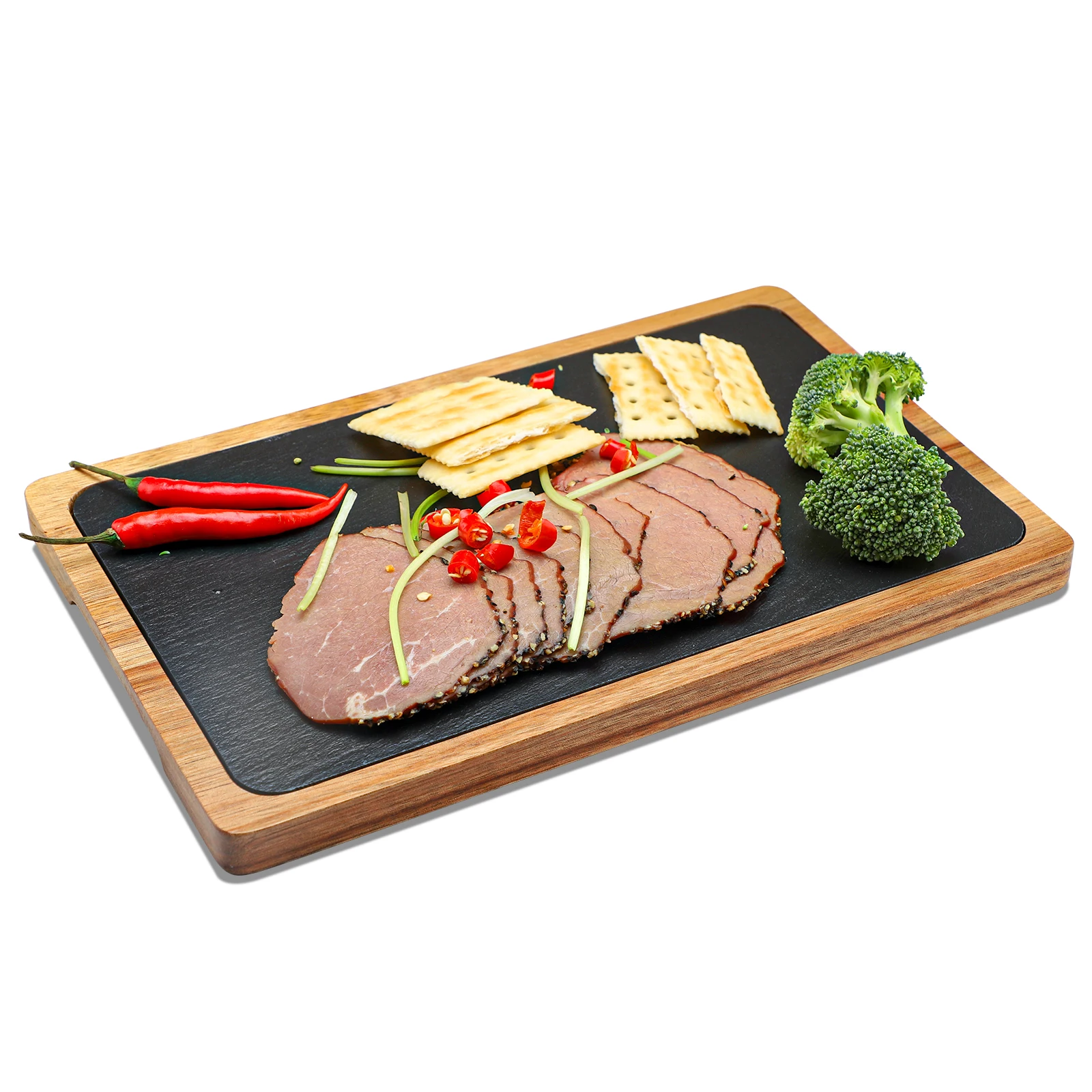 2024 hot selling factory direct natural stone slate plate acacia cheese boards set wooden food serving cutting boards tray set