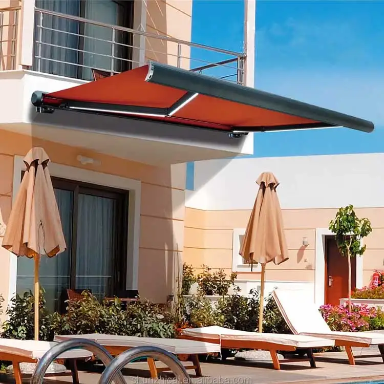 retractable full cassette awning with remote control LED light outdoor patio balcony use